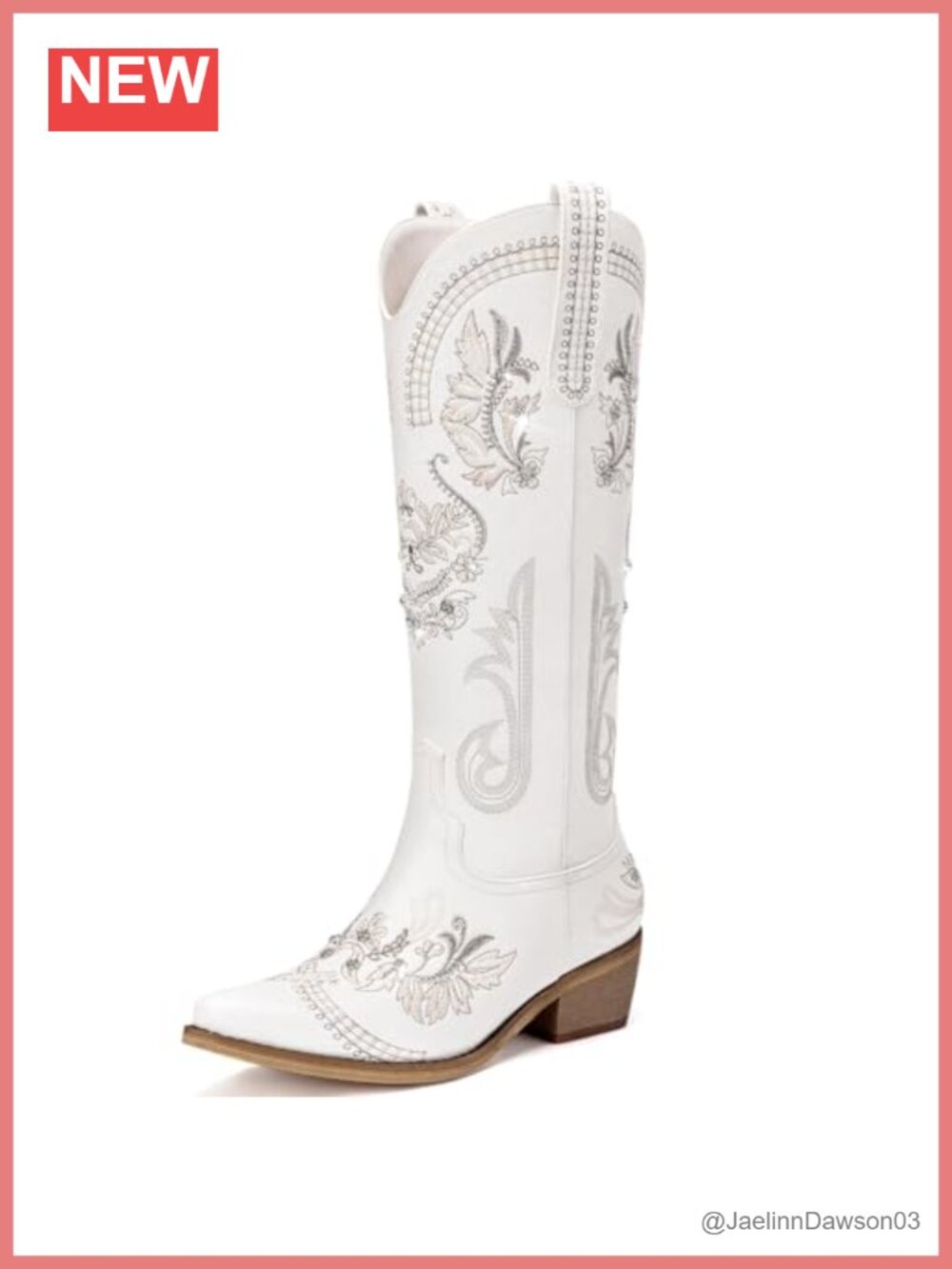 Women's Western Knee High Cowgirl Boots with Rhinestones, Embroidered, Side